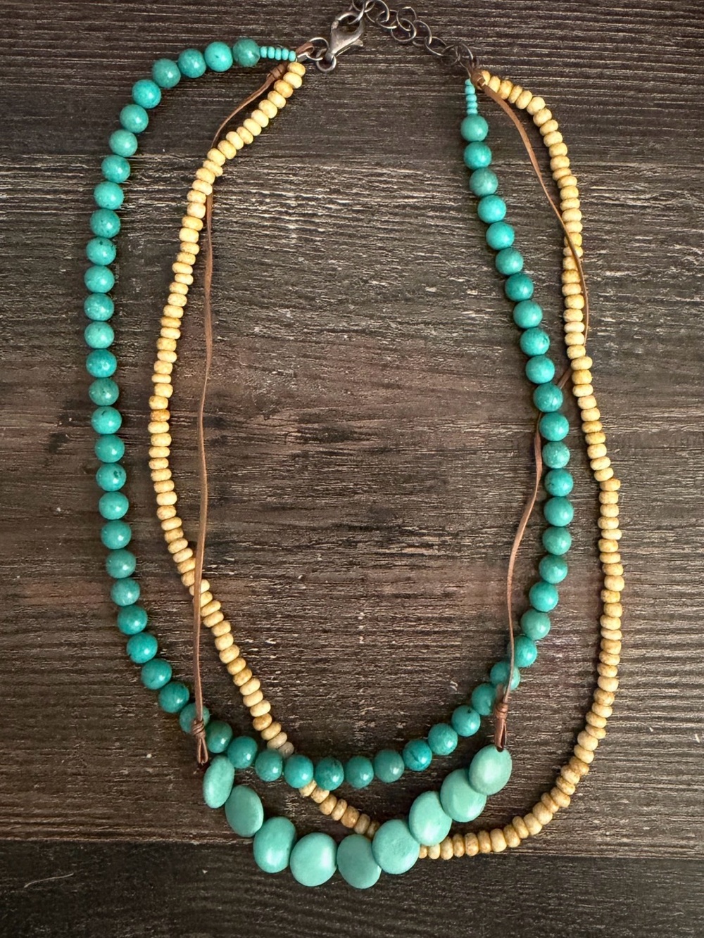 Peyote Bird Vintage Turquoise Triple-Strand Beaded Necklace
